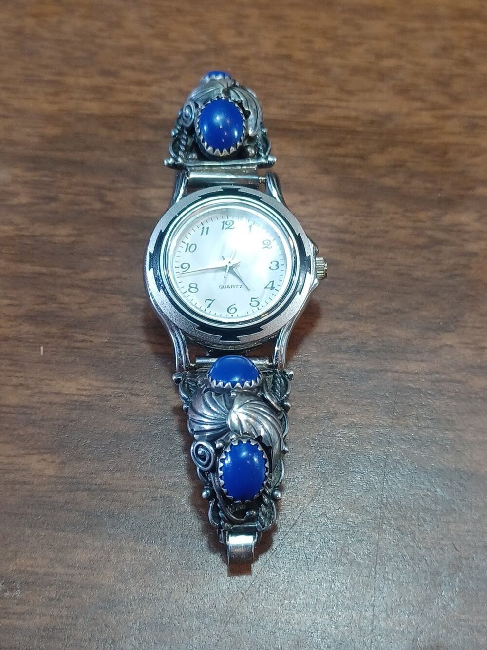 Navajo Blue Lapis Watch Sterling Silver ladies new battery Signed S.Y.